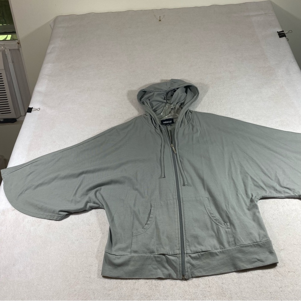 MetroStyle Zip Hoodie Sweatshirt 3/4 Wide Sleeves Large Gray Hoodie Poc…